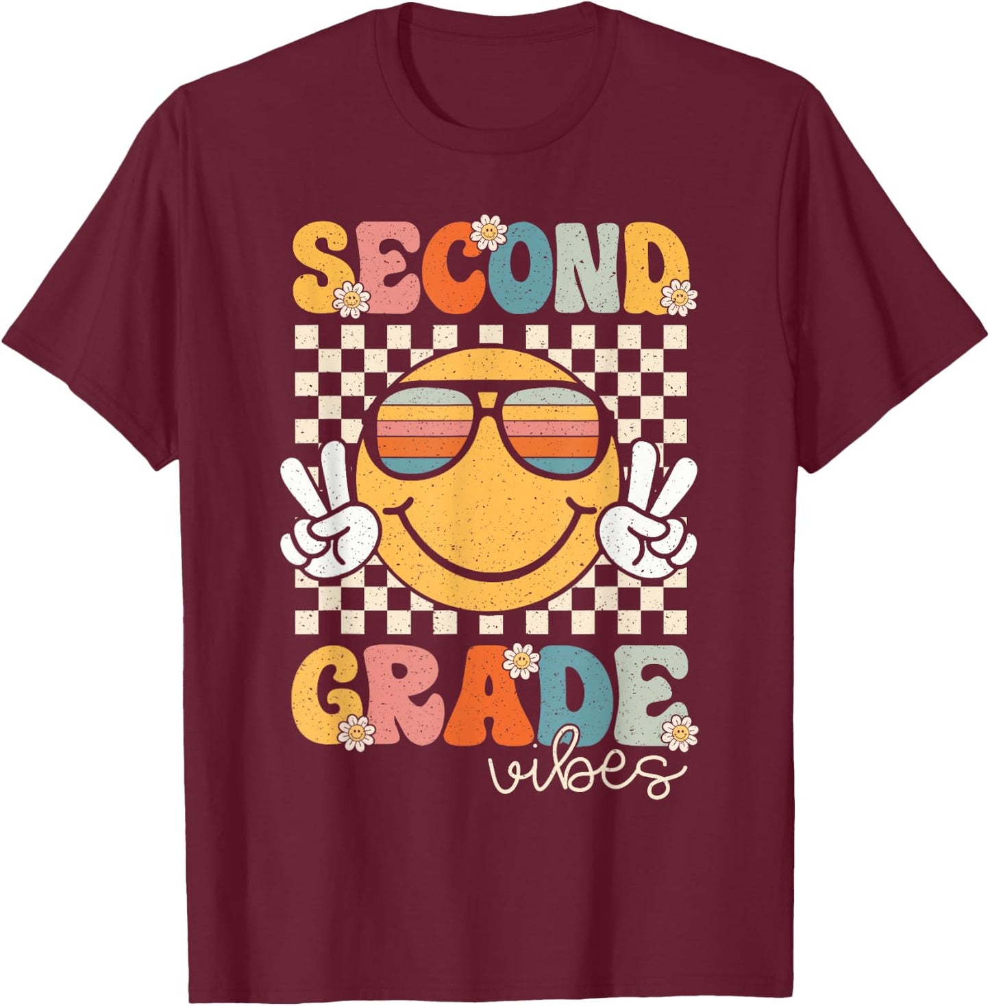 Second Grade Vibes Smile First Day of School 2nd Grade Team T-Shirt - T-Shirt | Maroon