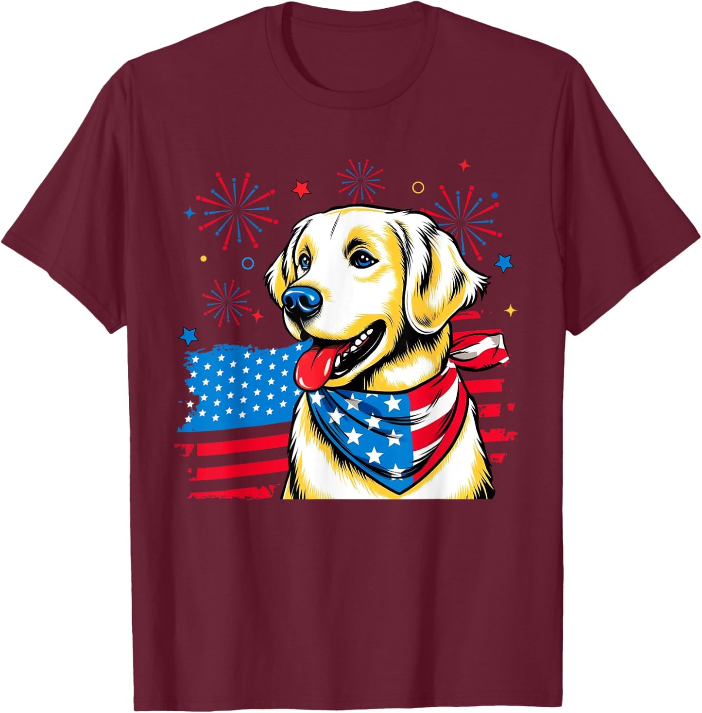 4th of July Golden Retriever American USA Flag Dog Patriotic Women Kids Men T-Shirt - T-Shirt | Maroon