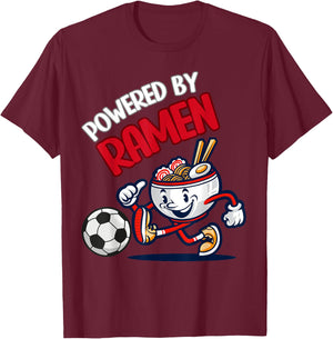 Powered By Ramen Funny Ramen Bowl Kicking Soccer Ball T-Shirt - T-Shirt | Maroon