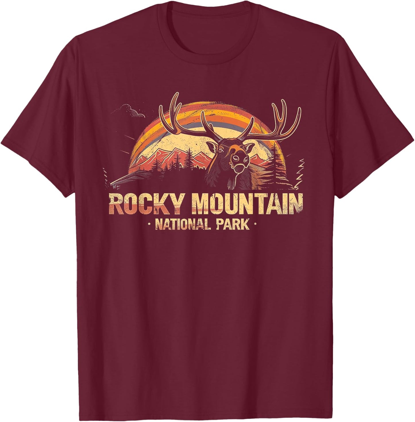 Rocky Mountain US National Park Vintage Men Women Kids Retro T-Shirt - T-Shirt | Maroon