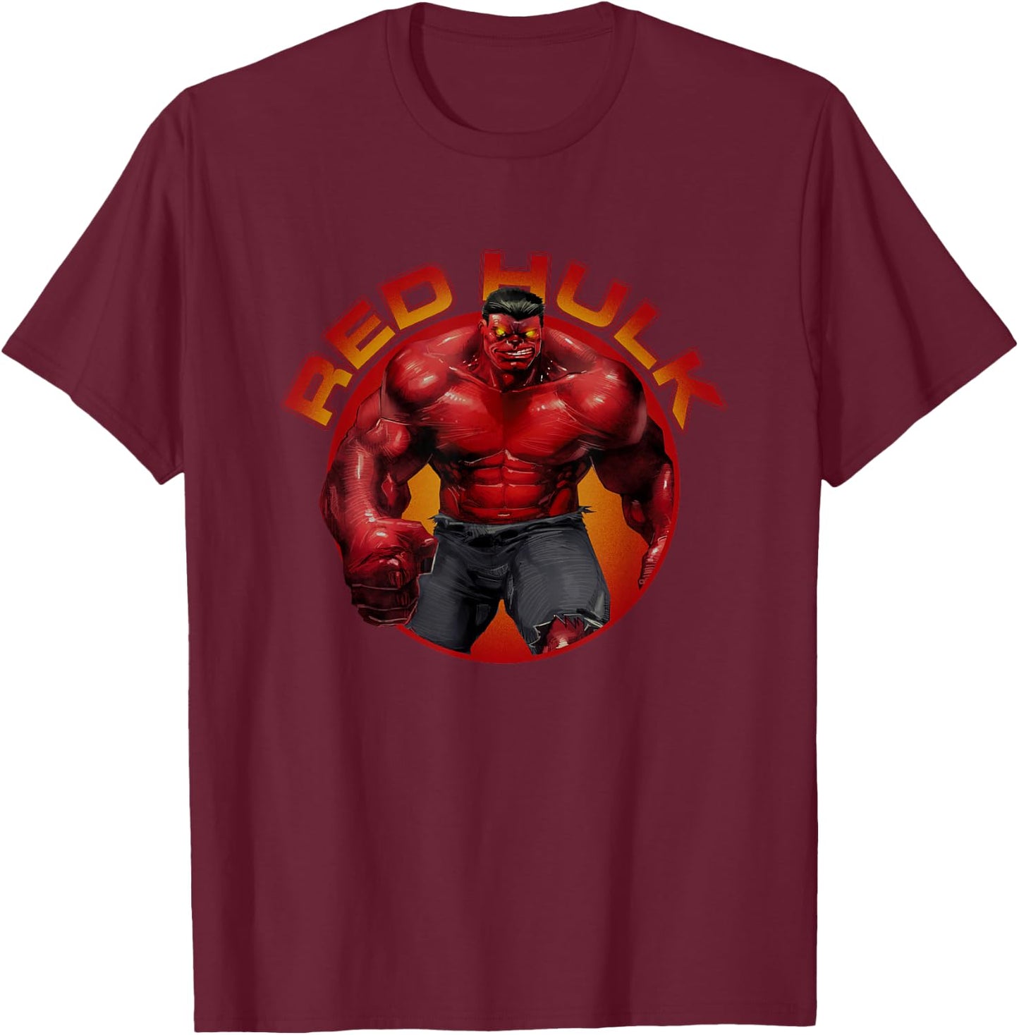 Marvel Universe Classic Red Hulk Circle Logo Vintage T-Shirt - T-Shirt | Maroon