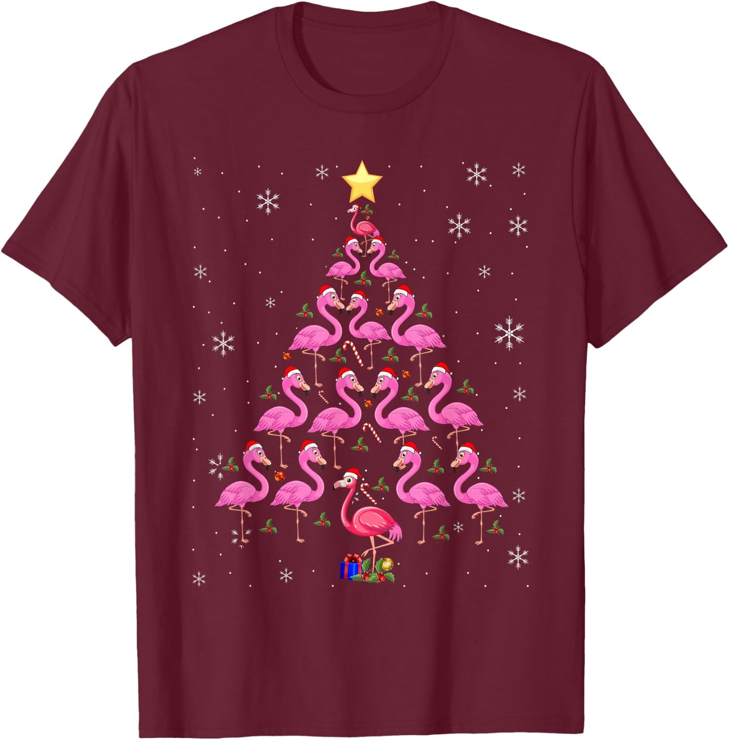 Christmas Tree Flamingo Surprise for Flamingo Lovers T-Shirt - T-Shirt | Maroon