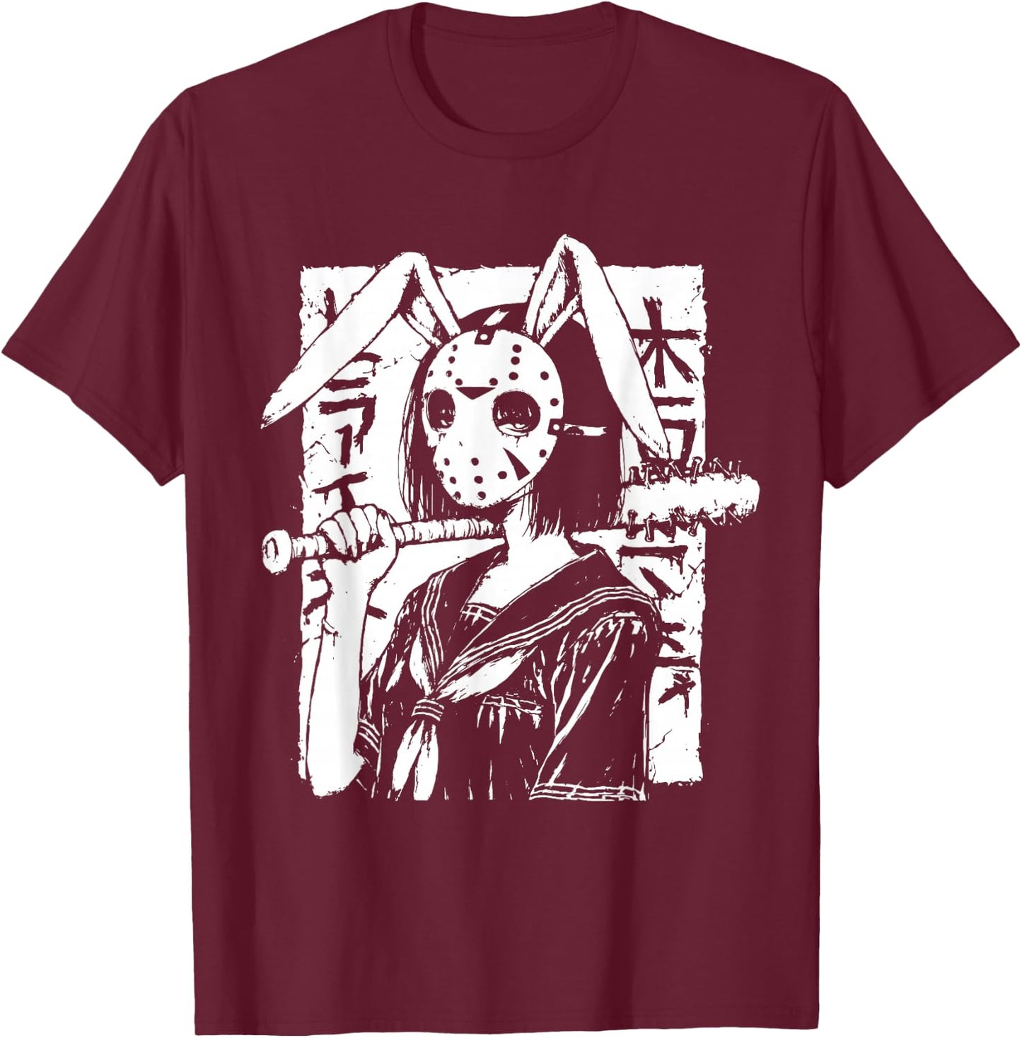 Creepy Horror Bunny Girl Anime Manga Alt Kawaii Harajuku T-Shirt - T-Shirt | Maroon