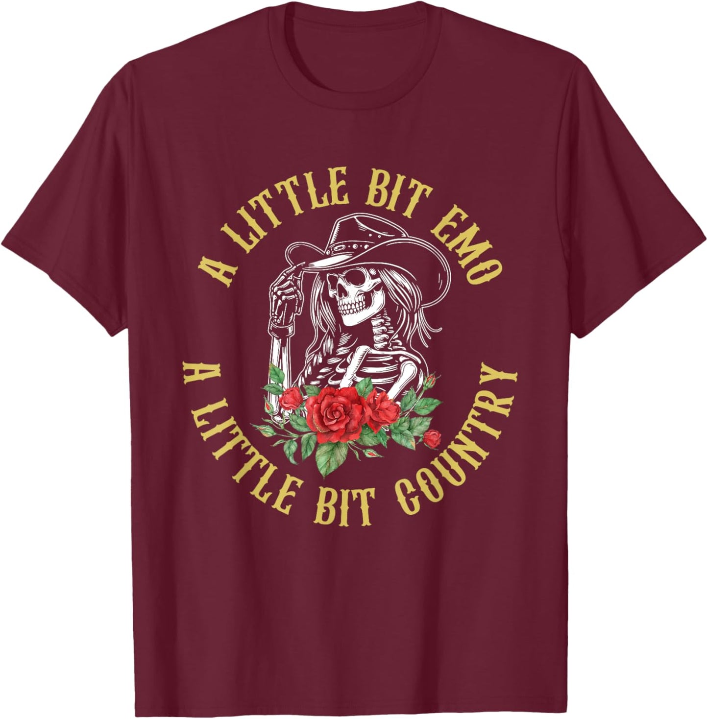 Little Bit Emo Little Bit Country Cowgirl Vintage Design T-Shirt - T-Shirt | Maroon