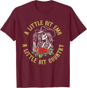 Little Bit Emo Little Bit Country Cowgirl Vintage Design T-Shirt - T-Shirt | Maroon
