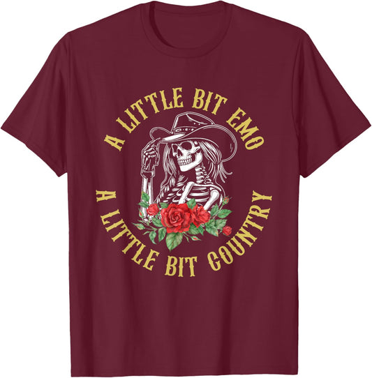 Little Bit Emo Little Bit Country Cowgirl Vintage Design T-Shirt - T-Shirt | Maroon
