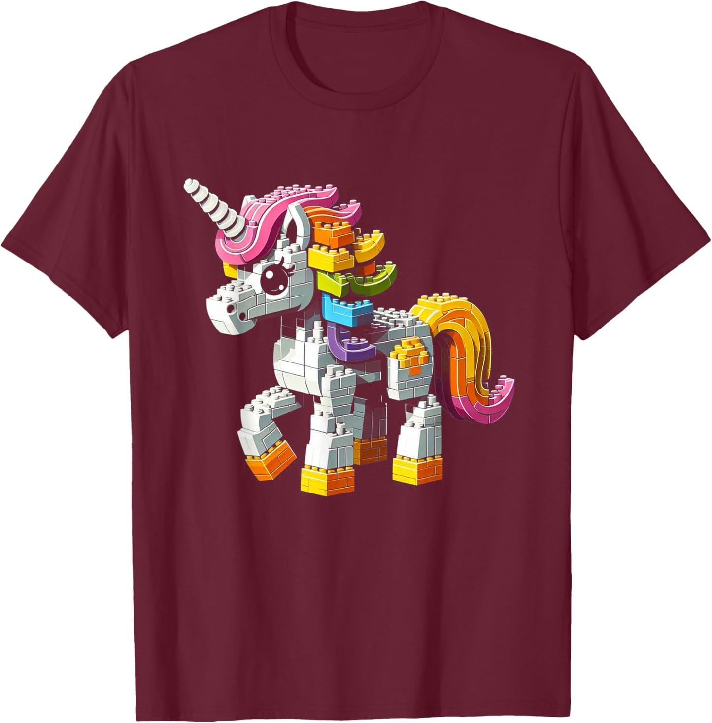 Block Building Unicorn Lover Master Builder Bricks T-Shirt - T-Shirt | Maroon