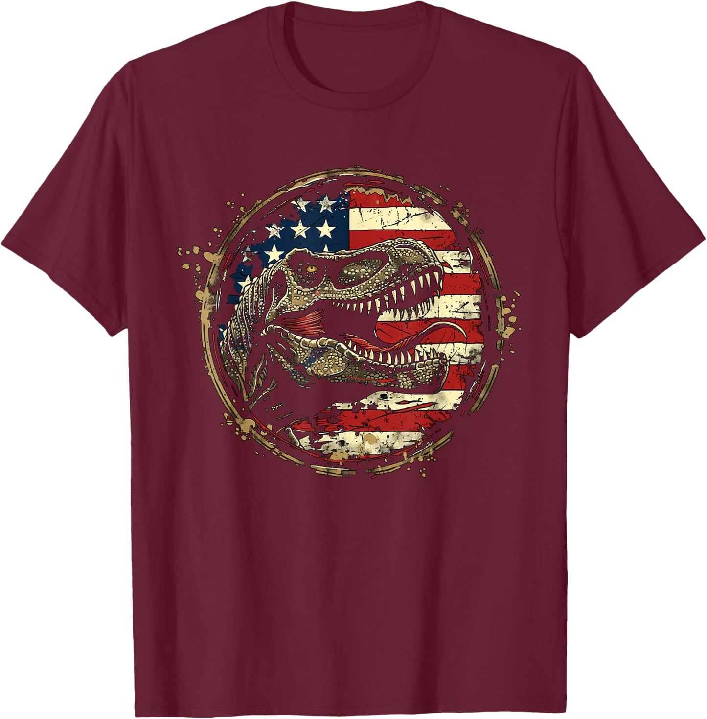 Dinosaur 4th of July America Flag Vintage Amerisaurus Rex T-Shirt - T-Shirt | Maroon