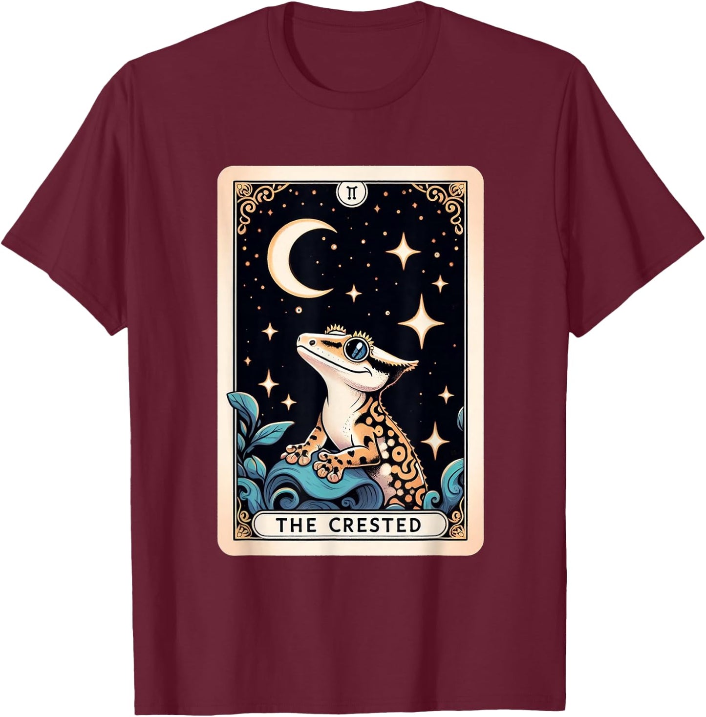 Crested Gecko Tarot Card Moon Men Women Kids Reptile Lover T-Shirt - T-Shirt | Maroon