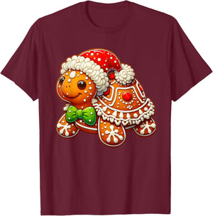 Cute Turtle Lovers Christmas Outfits Boy Girl Funny Gingerbread Man Turtle Christmas Kids T-Shirt - T-Shirt | Maroon