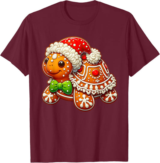Cute Turtle Lovers Christmas Outfits Boy Girl Funny Gingerbread Man Turtle Christmas Kids T-Shirt - T-Shirt | Maroon
