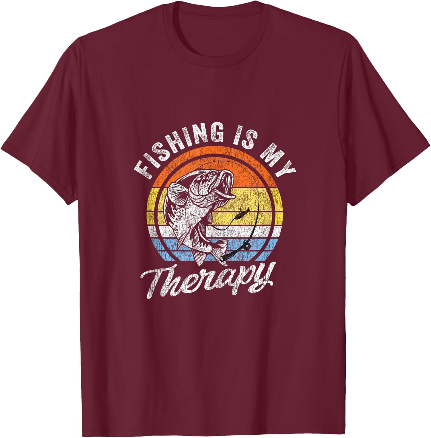Fishing is My Therapy Men's Funny Bass Fishing T-Shirt - T-Shirt | Maroon