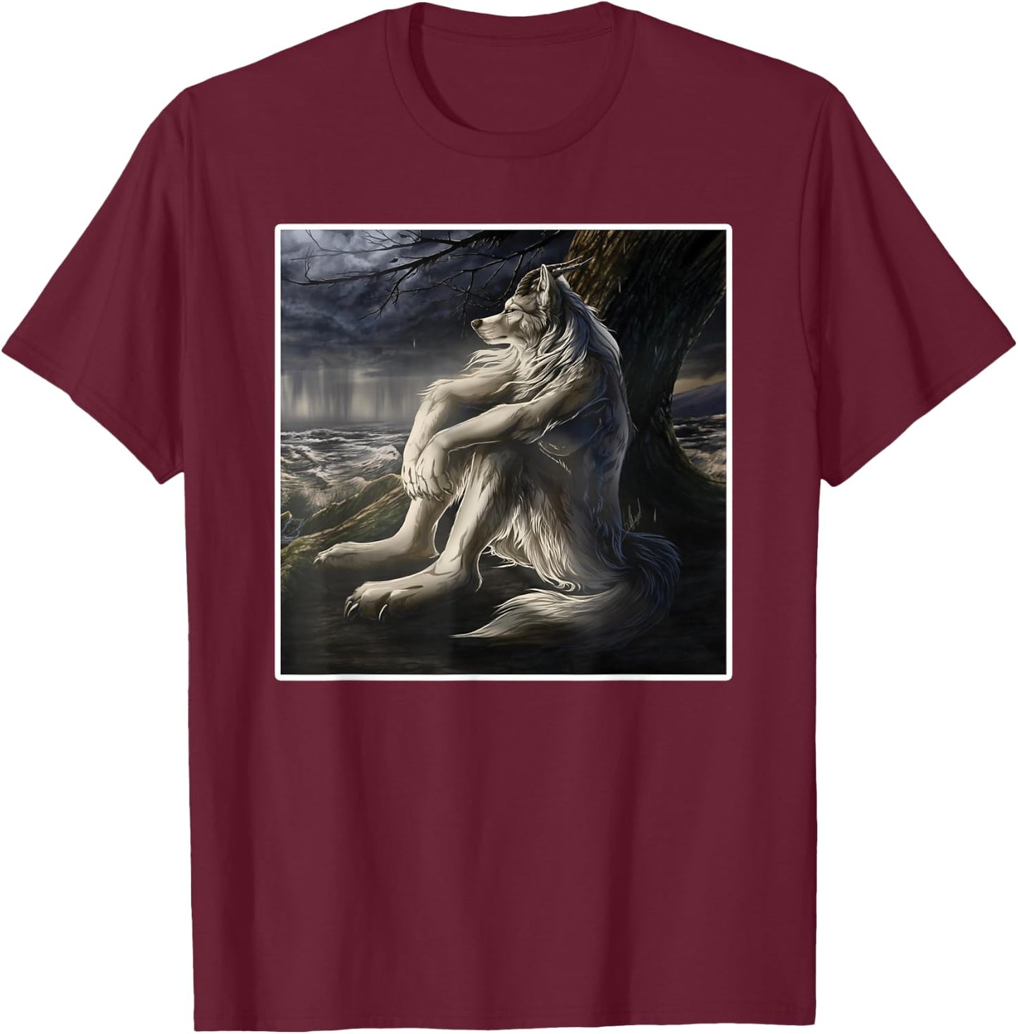 Sitting Wolf Meme T-Shirt - T-Shirt | Maroon