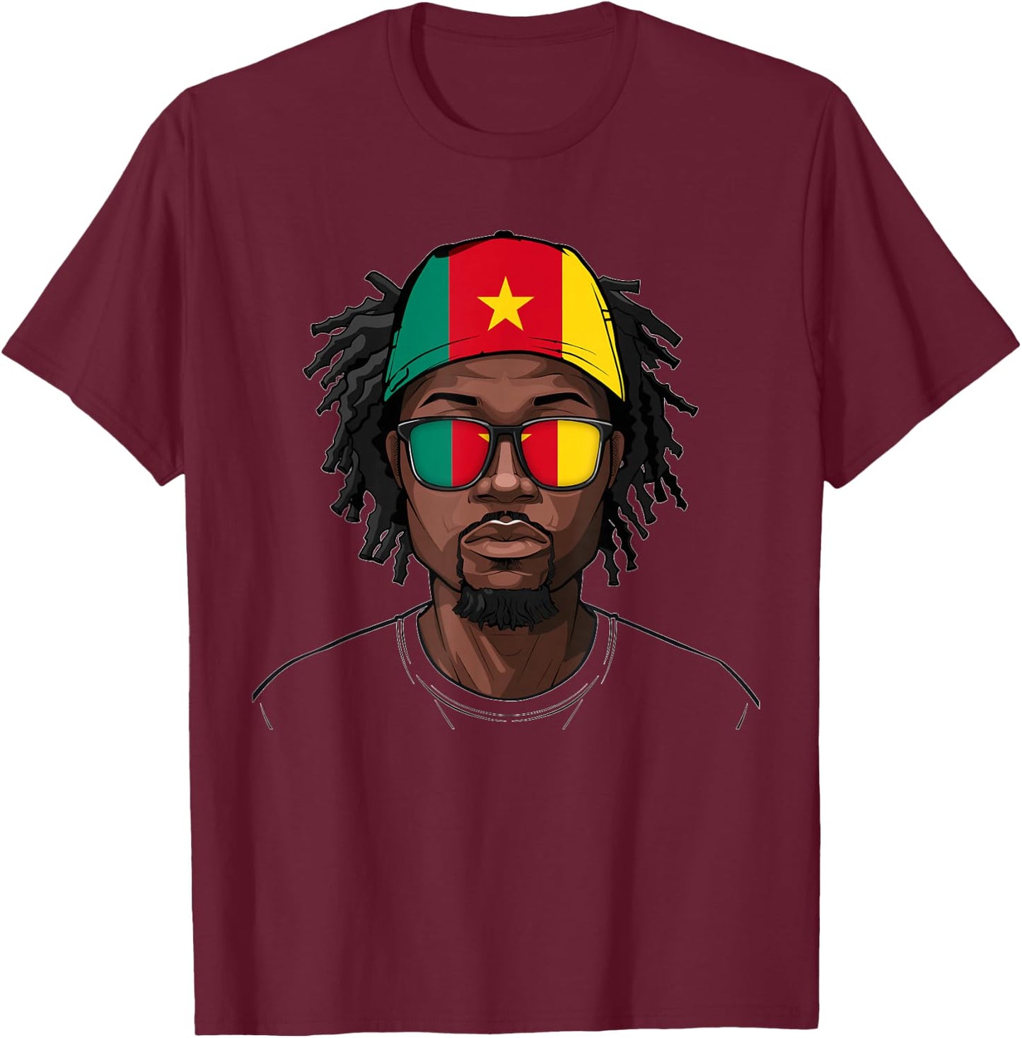 Cameroonian Flag Souvenirs Man Uniform Cap Boy Cameroon T-Shirt - T-Shirt | Maroon