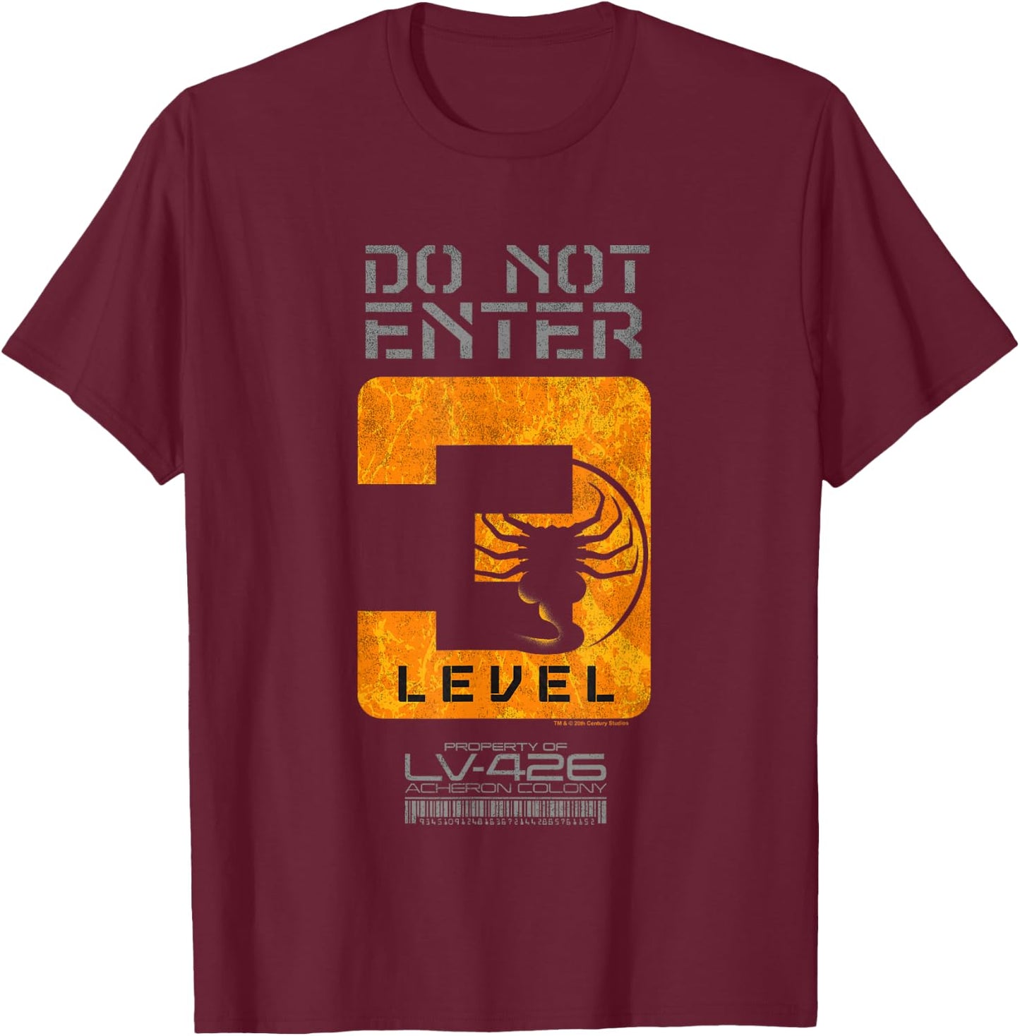 Aliens Do Not Enter Level 3 Face Hugger Silhouette Poster T-Shirt - T-Shirt | Maroon