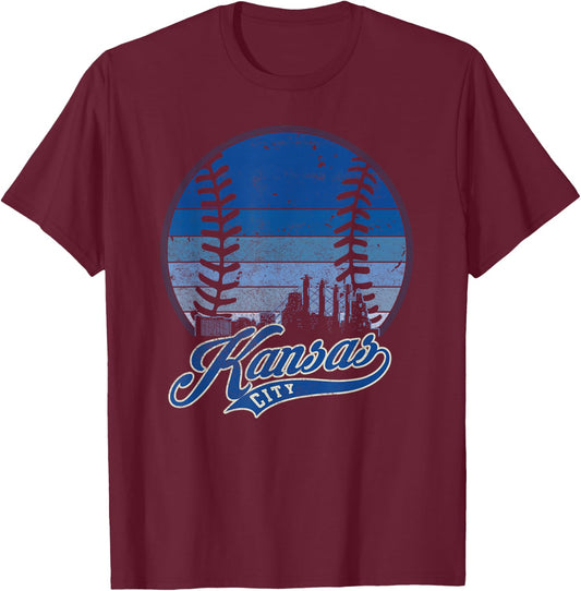 Vintage Kansas City Baseball American US Flag T-Shirt - T-Shirt | Maroon