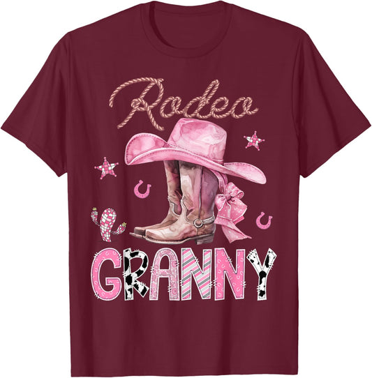 Rodeo Granny Pink Boots Coquette CowGirl Birthday Party T-Shirt - T-Shirt | Maroon