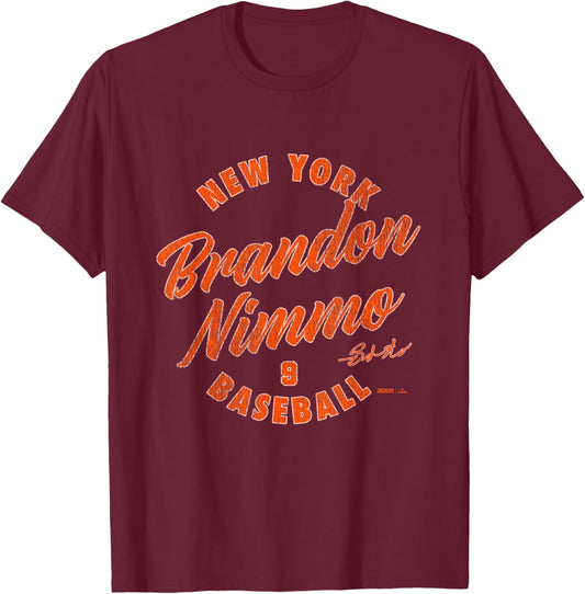 Brandon Nimmo New York Baseball Vintage Cursive MLBPA T-Shirt - T-Shirt | Maroon