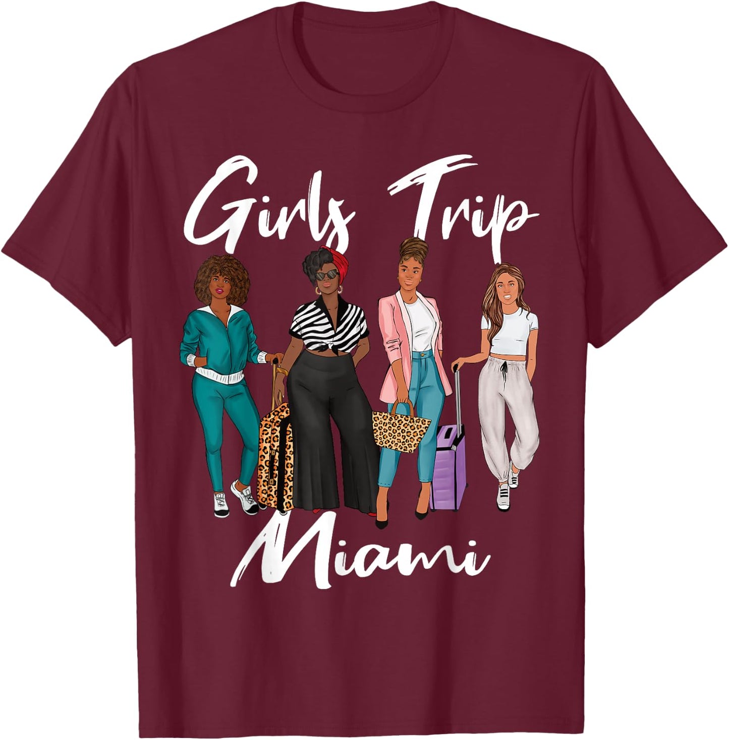 Girls Trip Miami For Melanin Afro Black Vacation Women T-Shirt - T-Shirt | Maroon