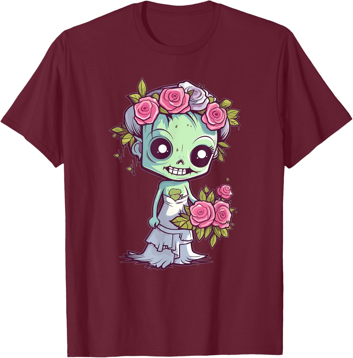 Cute Zombie With Flower I Kids Zombie T-Shirt - T-Shirt | Maroon