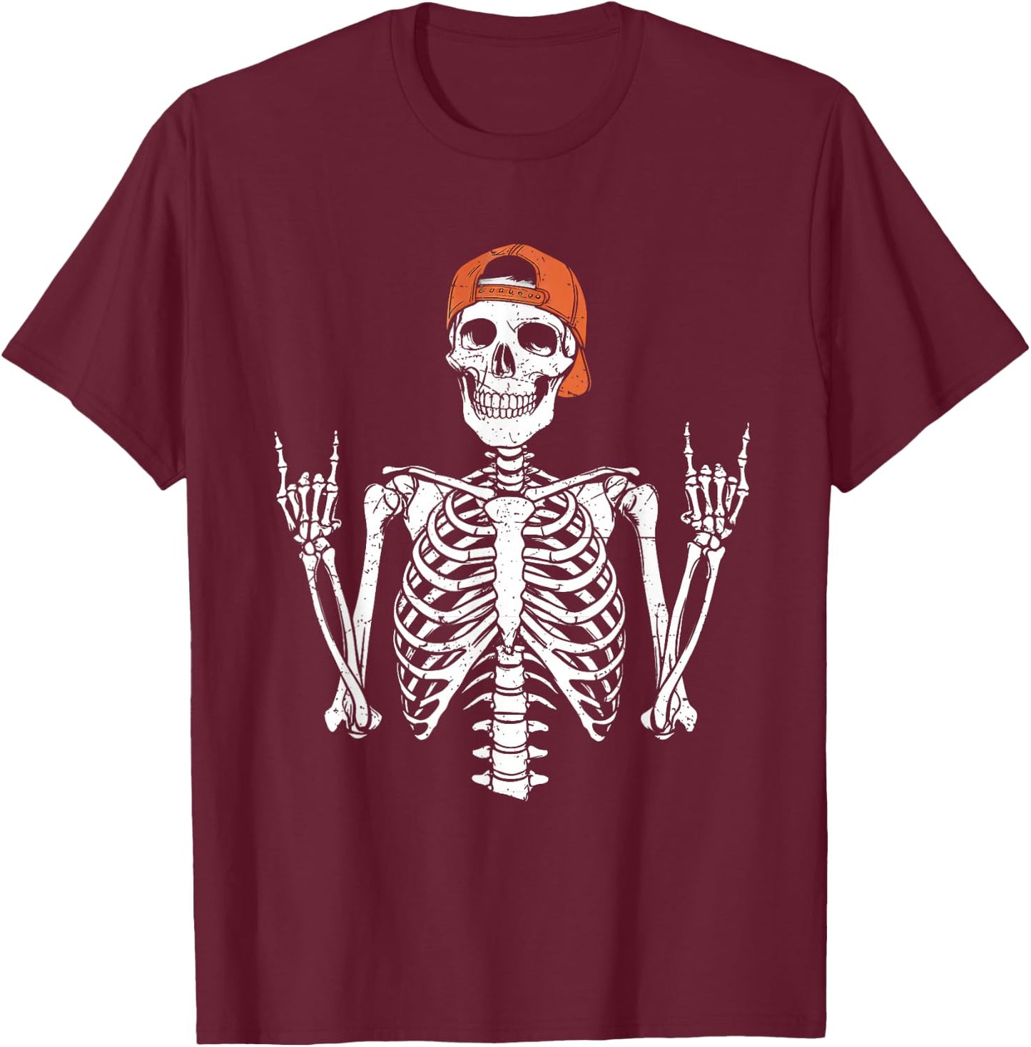 Rocker Skeleton Cap Skater Halloween Rock Boys Kids T-Shirt - T-Shirt | Maroon