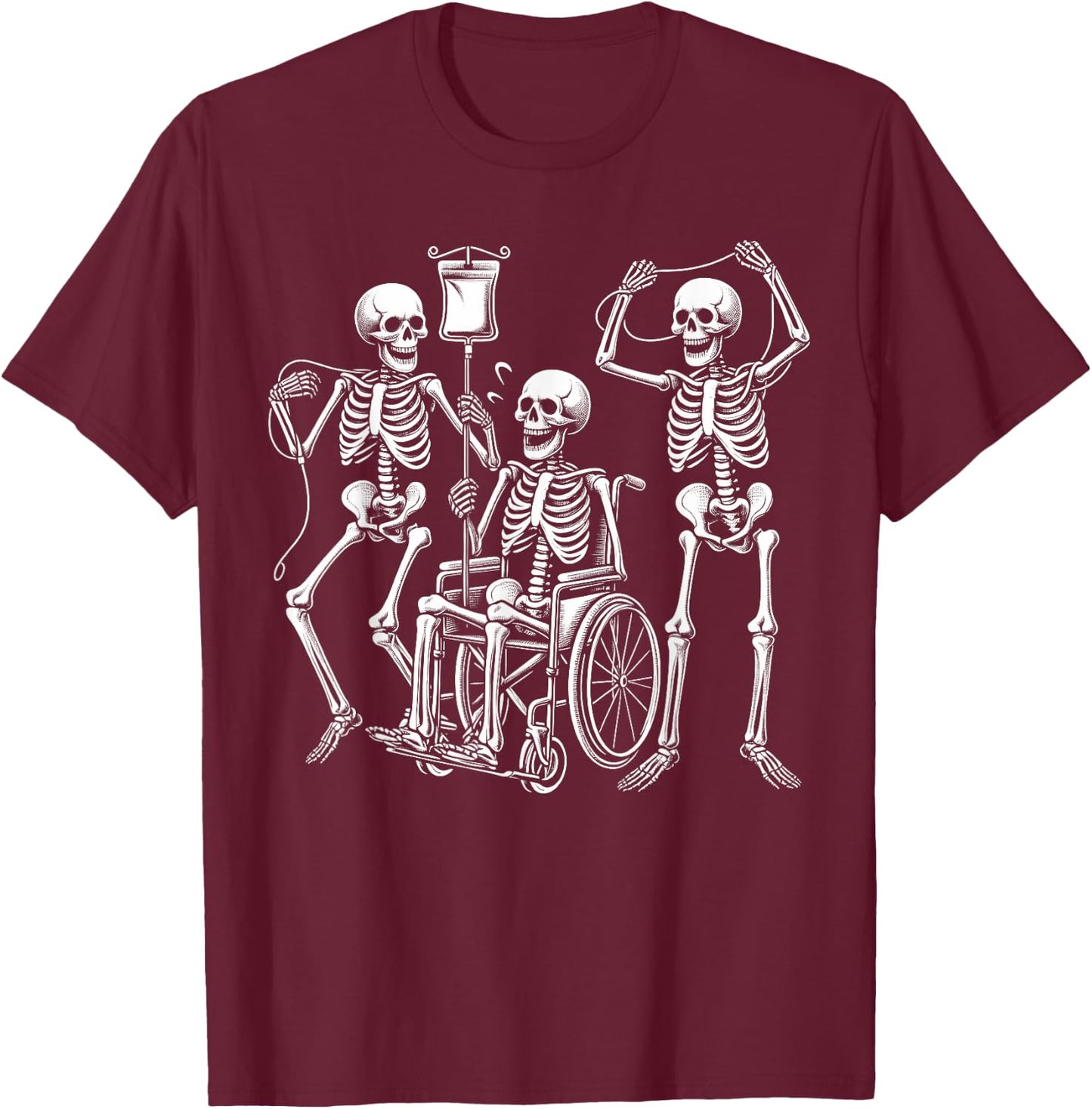 Nurse Skeletons Funny Halloween Hospital Healthcare Crew T-Shirt - T-Shirt | Maroon