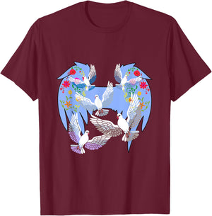 Angel Wings Doves Natural Flowers Peace Doves Peace T-Shirt - T-Shirt | Maroon