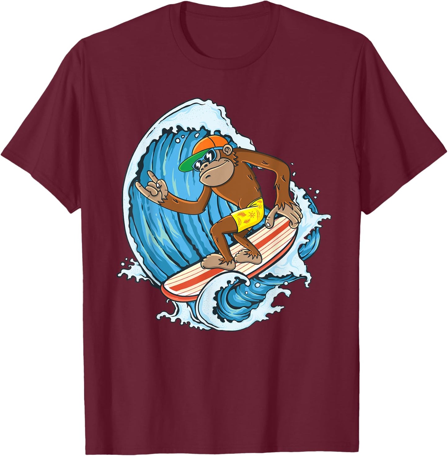Retro Surfboard Boys Kids Surfboarders Cute Surfing Monkey T-Shirt - T-Shirt | Maroon