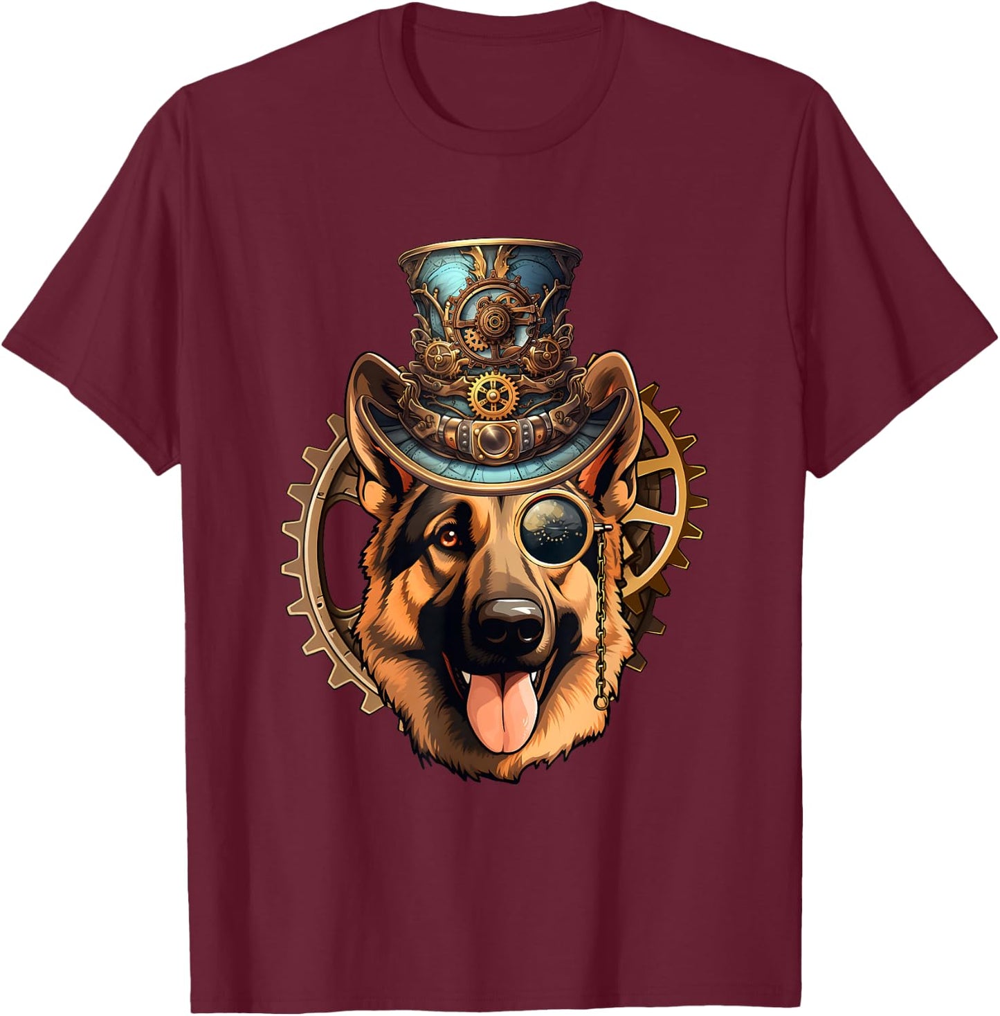 Victorian Steampunk German Shepherd T-Shirt - T-Shirt | Maroon