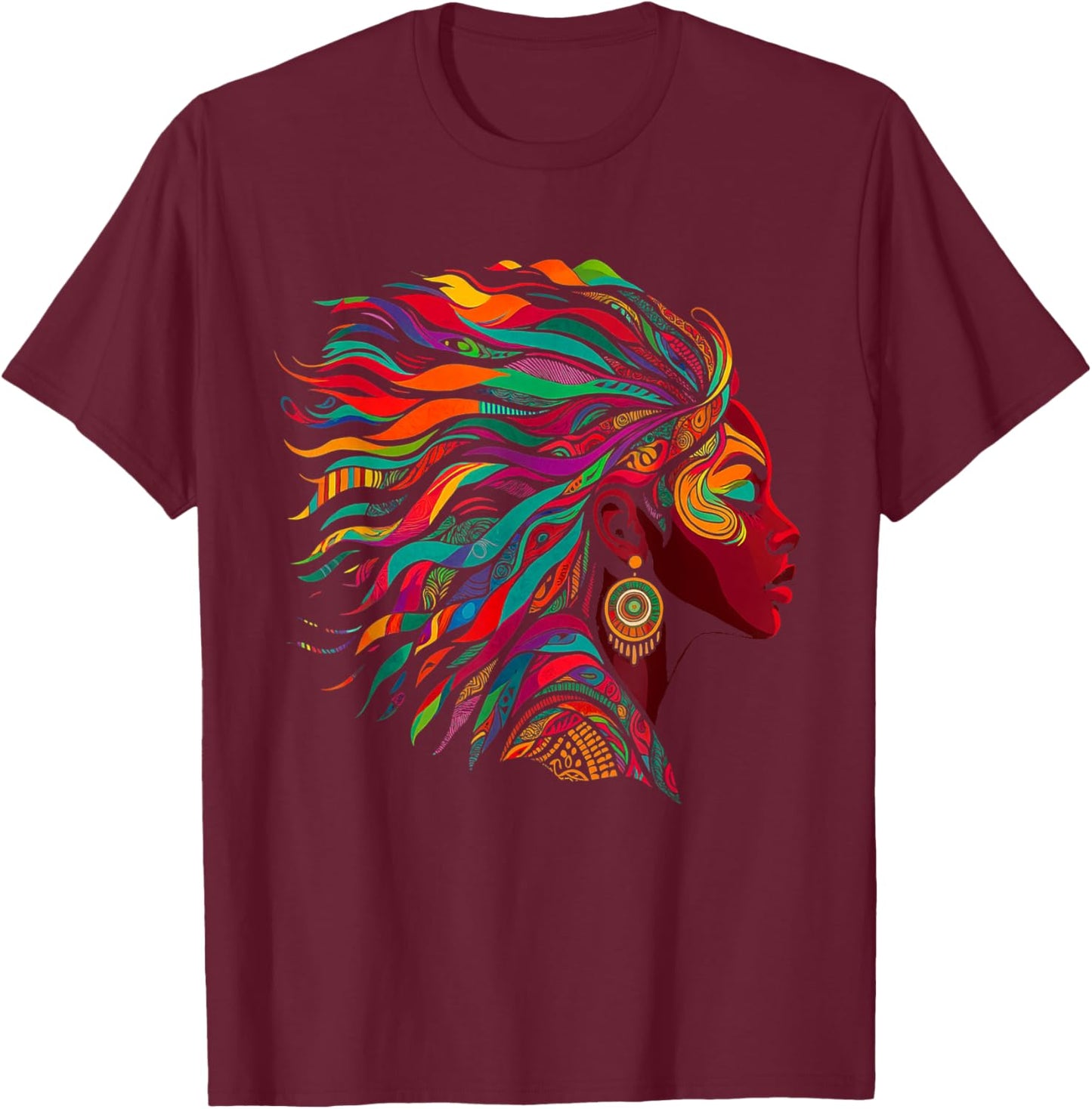 Rainbow Dashiki African Tribal Women Hair African American T-Shirt - T-Shirt | Maroon