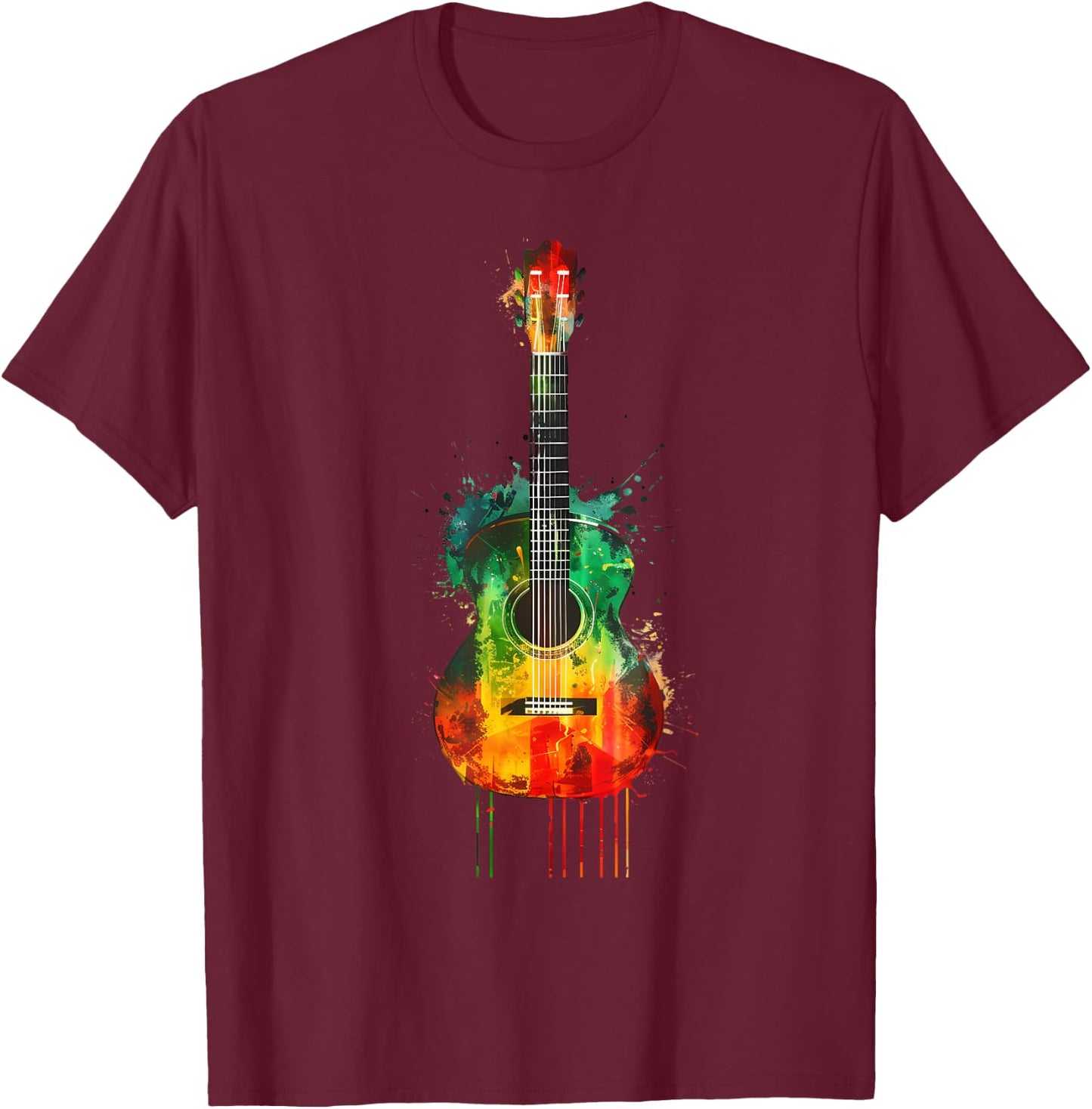 Rasta Guitar Jamaica Roots Rastafarian Reggae Music T-Shirt - T-Shirt | Maroon