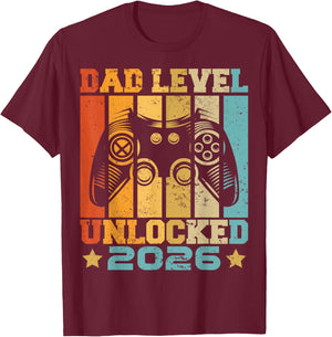 Dad Level Unlocked 2026 Baby Announcement Daddy Gaming T-Shirt - T-Shirt | Maroon