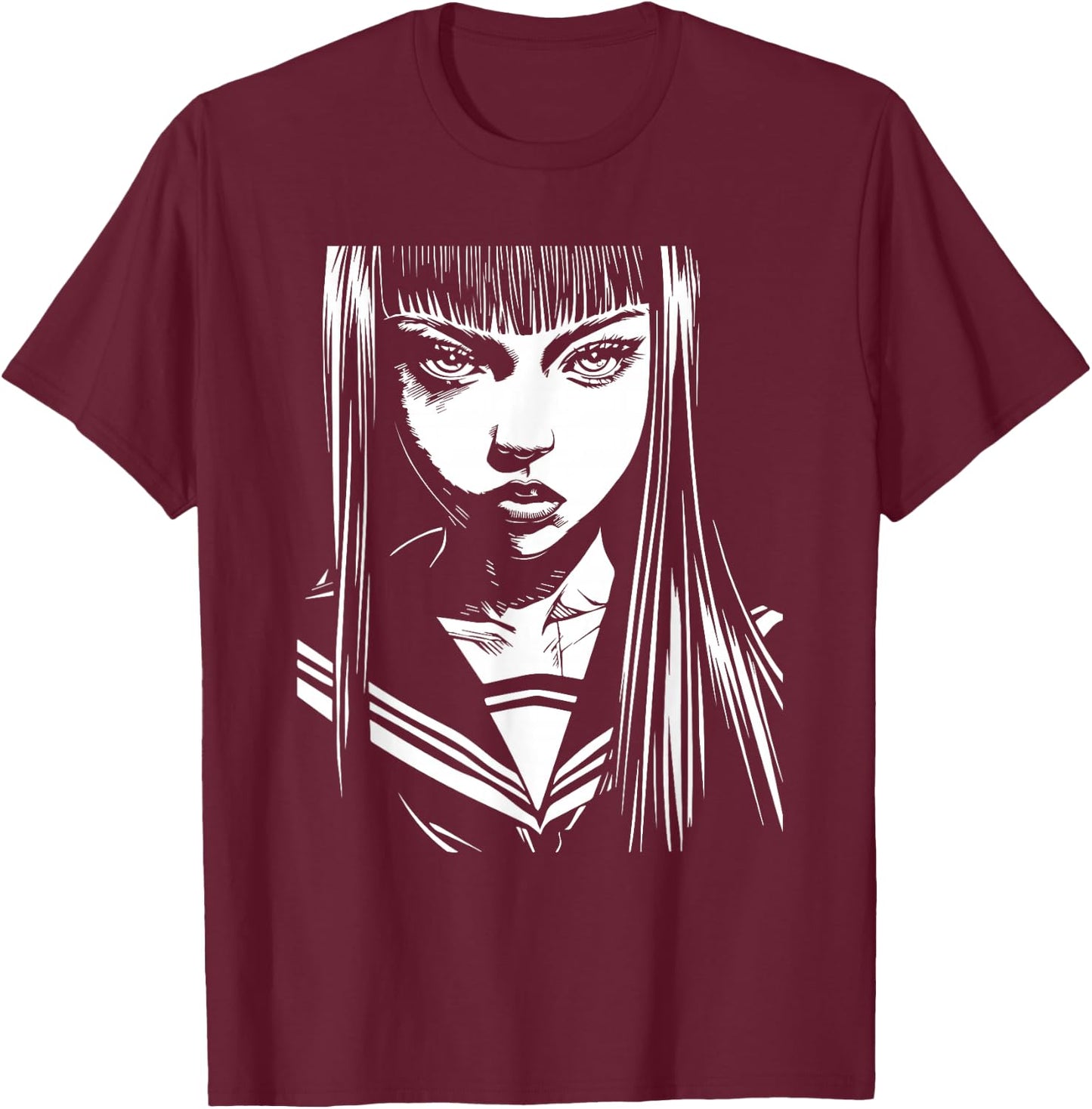Anime Horror Girl Aesthetic Soft Grunge Waifu Japanese T-Shirt - T-Shirt | Maroon