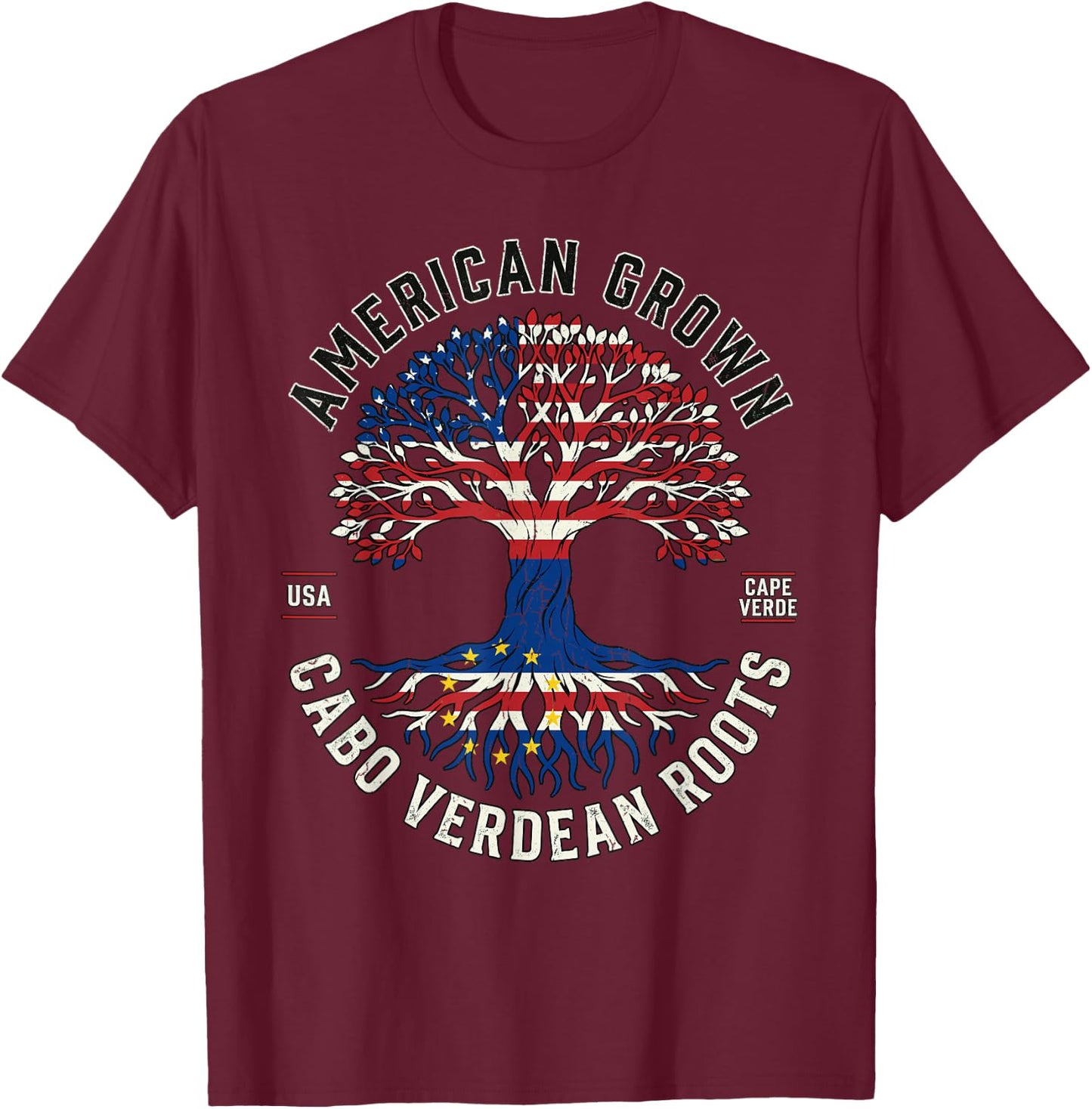 American Grown Cape Verdean Roots Dual Flag Pride Heritage T-Shirt - T-Shirt | Maroon