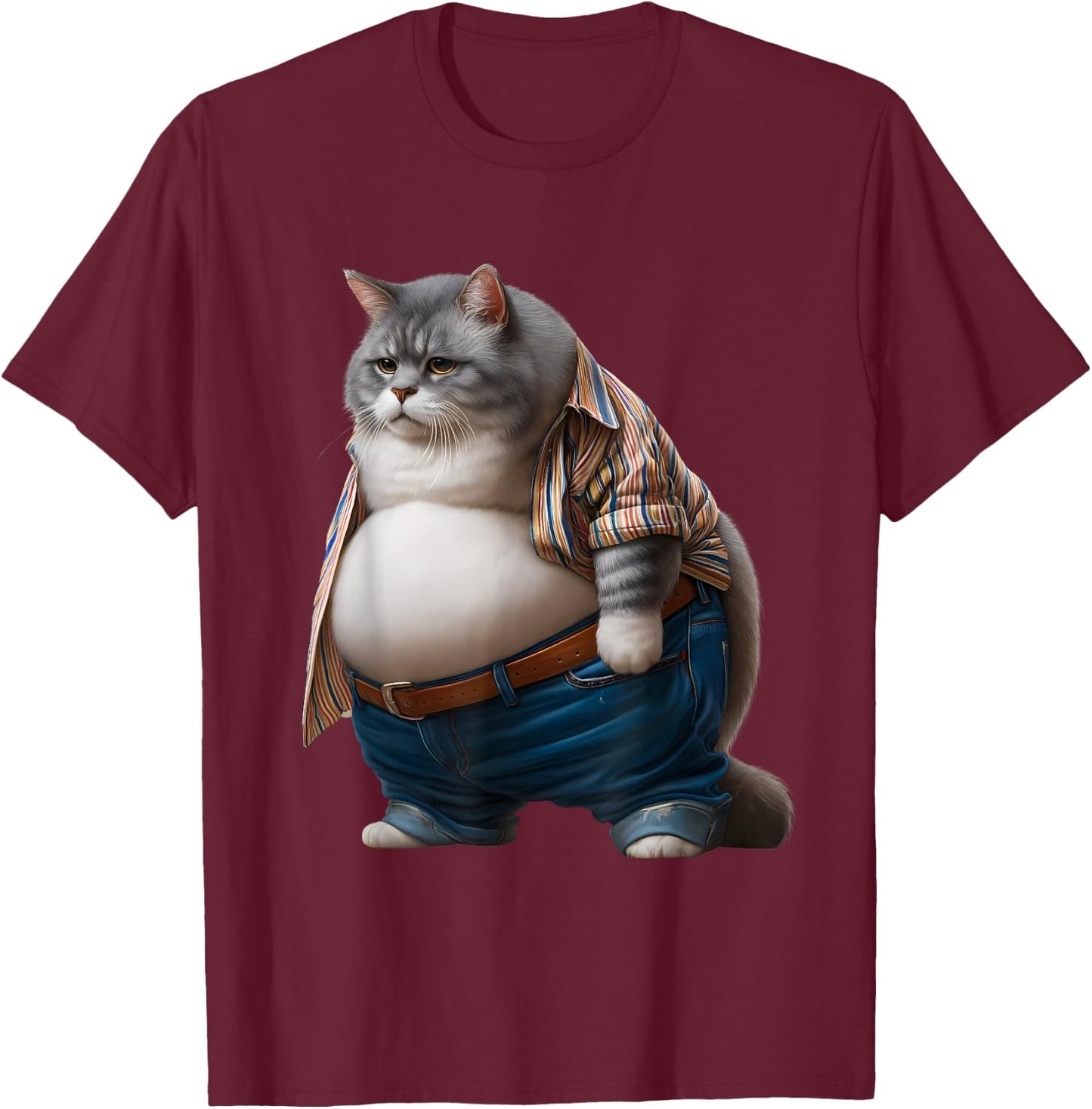 Funny Fat Cat Graphic Fat Kitten Design Chubby Cat Lover T-Shirt - T-Shirt | Maroon