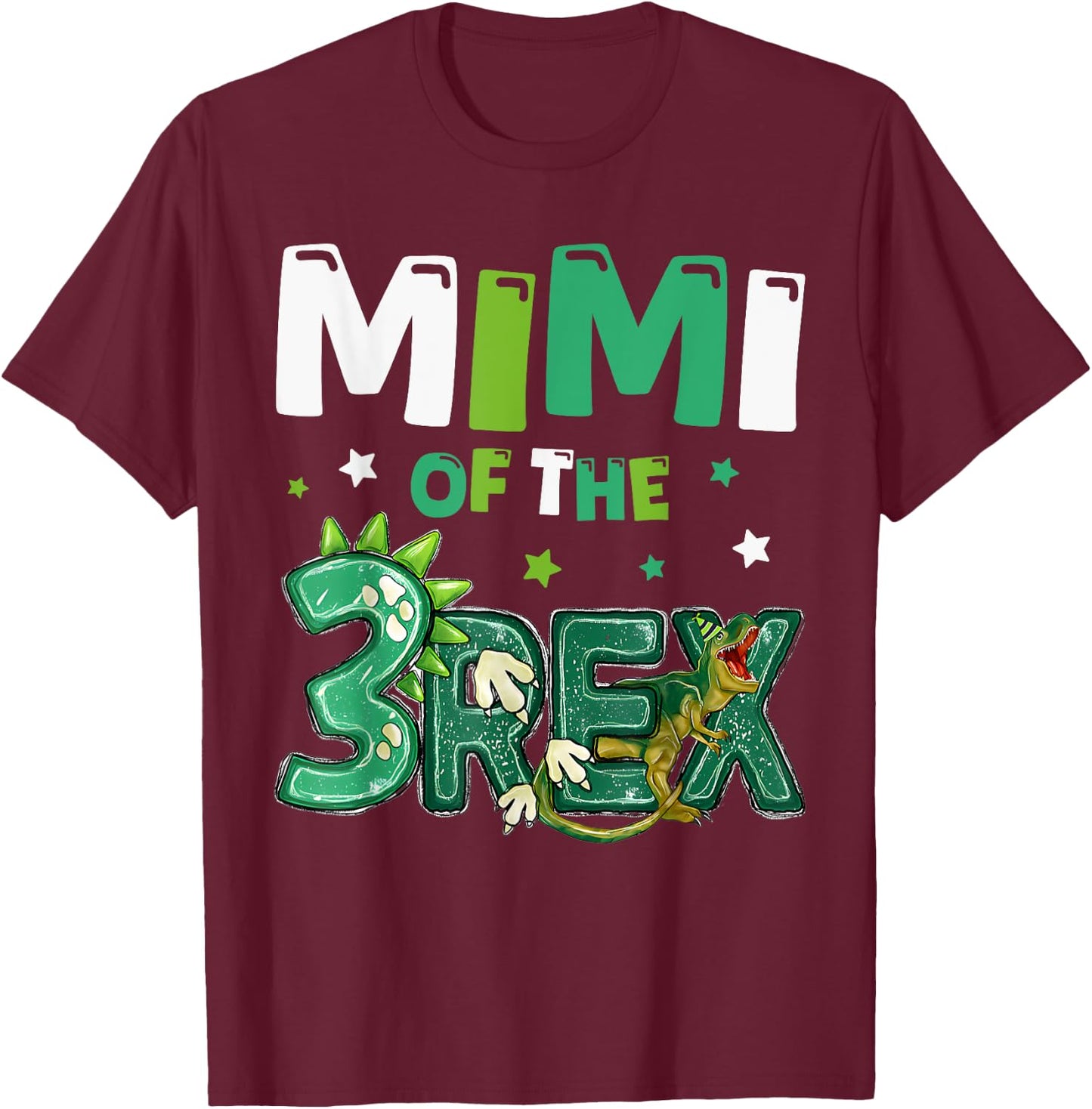 Mimi of the Three Rex Birthday Dinosaur Family Matching T-Shirt - T-Shirt | Maroon