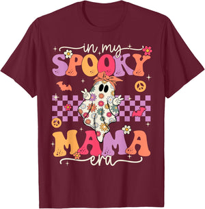 Groovy In My Spooky Mama Era Cute Retro Mom Halloween Ghost T-Shirt - T-Shirt | Maroon