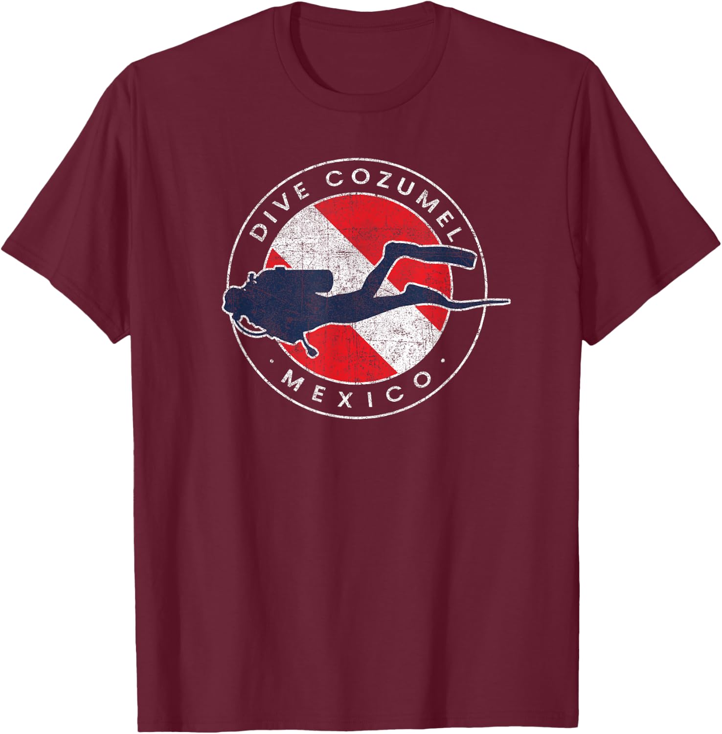 Retro Cozumel Mexico Scuba Dive Vintage Dive Flag Diving T-Shirt - T-Shirt | Maroon