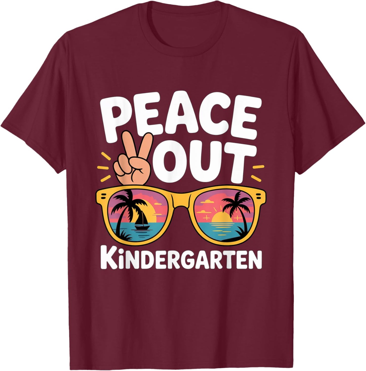 Peace I'm Out Kindergarten Funny Graduation Kid T-Shirt - T-Shirt | Maroon