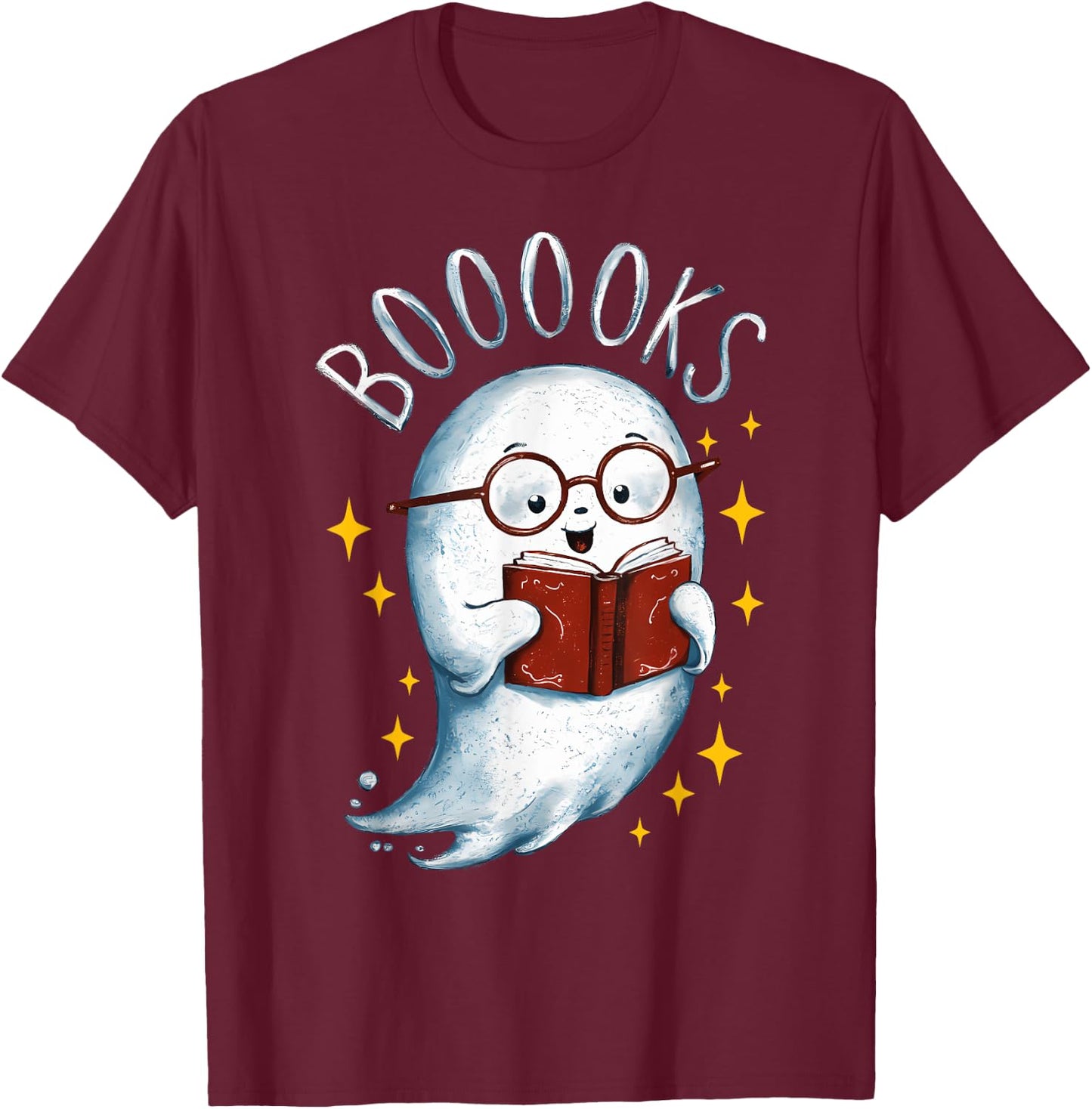 Booooks Ghost Funny Halloween Teacher Book Library Reading T-Shirt - T-Shirt | Maroon