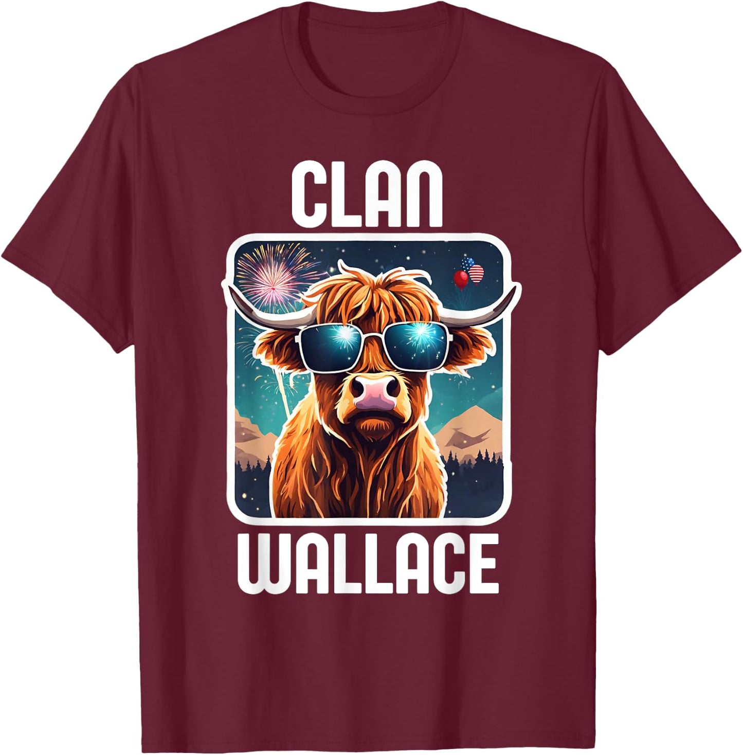 Wallace Clan 4th July Scottish Family Name USA Party T-Shirt - T-Shirt | Maroon