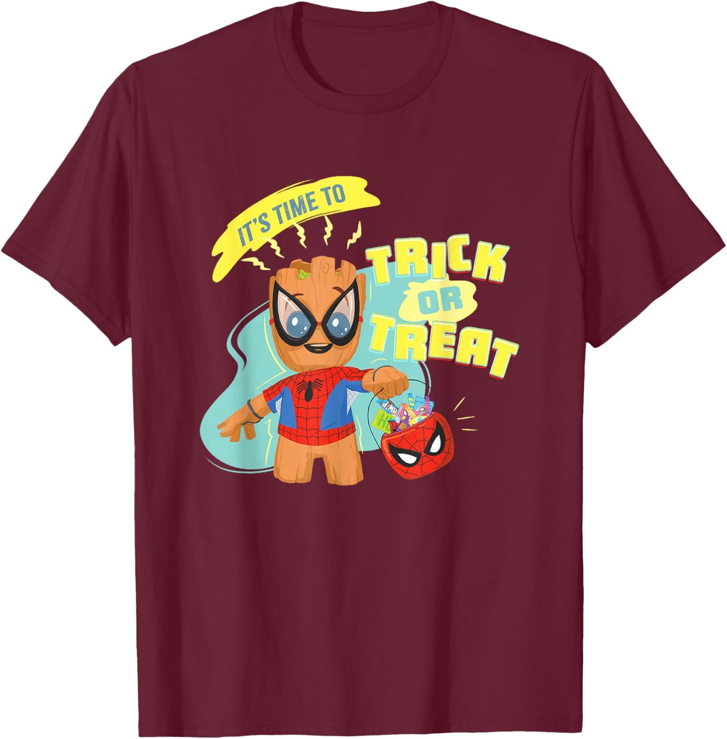 Marvel Classic Halloween Time To Trick Or Treat Baby Groot T-Shirt - T-Shirt | Maroon