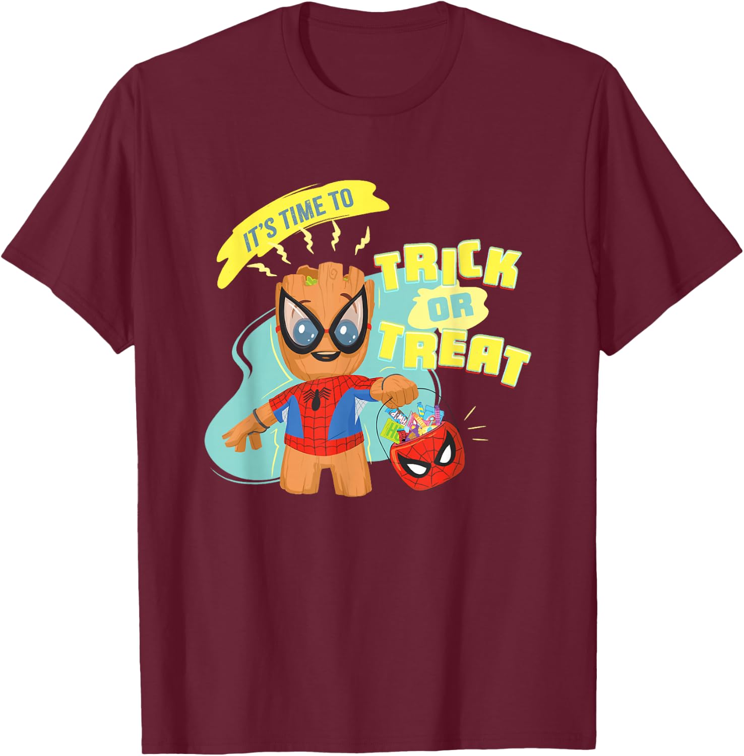 Marvel Classic Halloween Time To Trick Or Treat Baby Groot T-Shirt - T-Shirt | Maroon