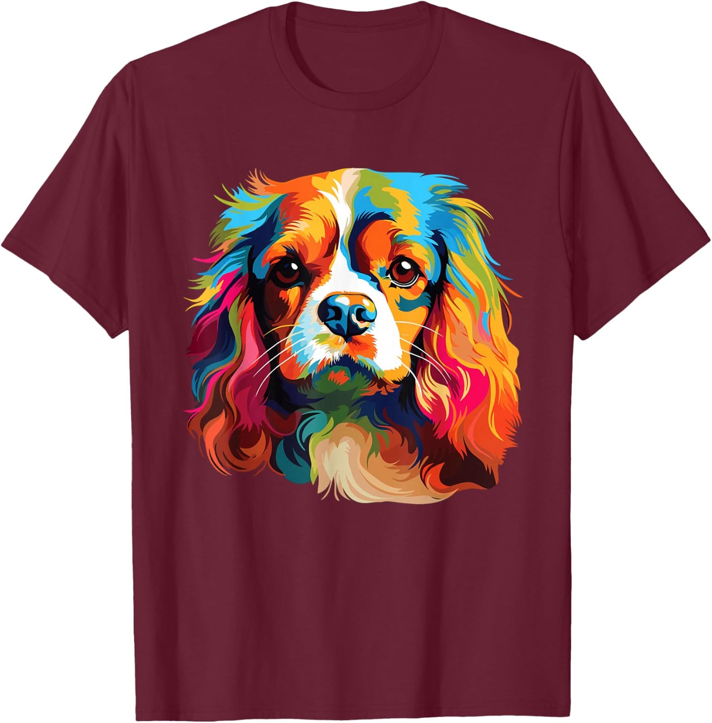 Watercolor Colorful Cavalier King Charles Spaniel Dog T-Shirt - T-Shirt | Maroon