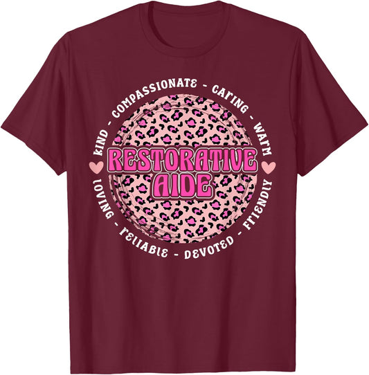 Cute Restorative Aide Leopard T-Shirt - T-Shirt | Maroon