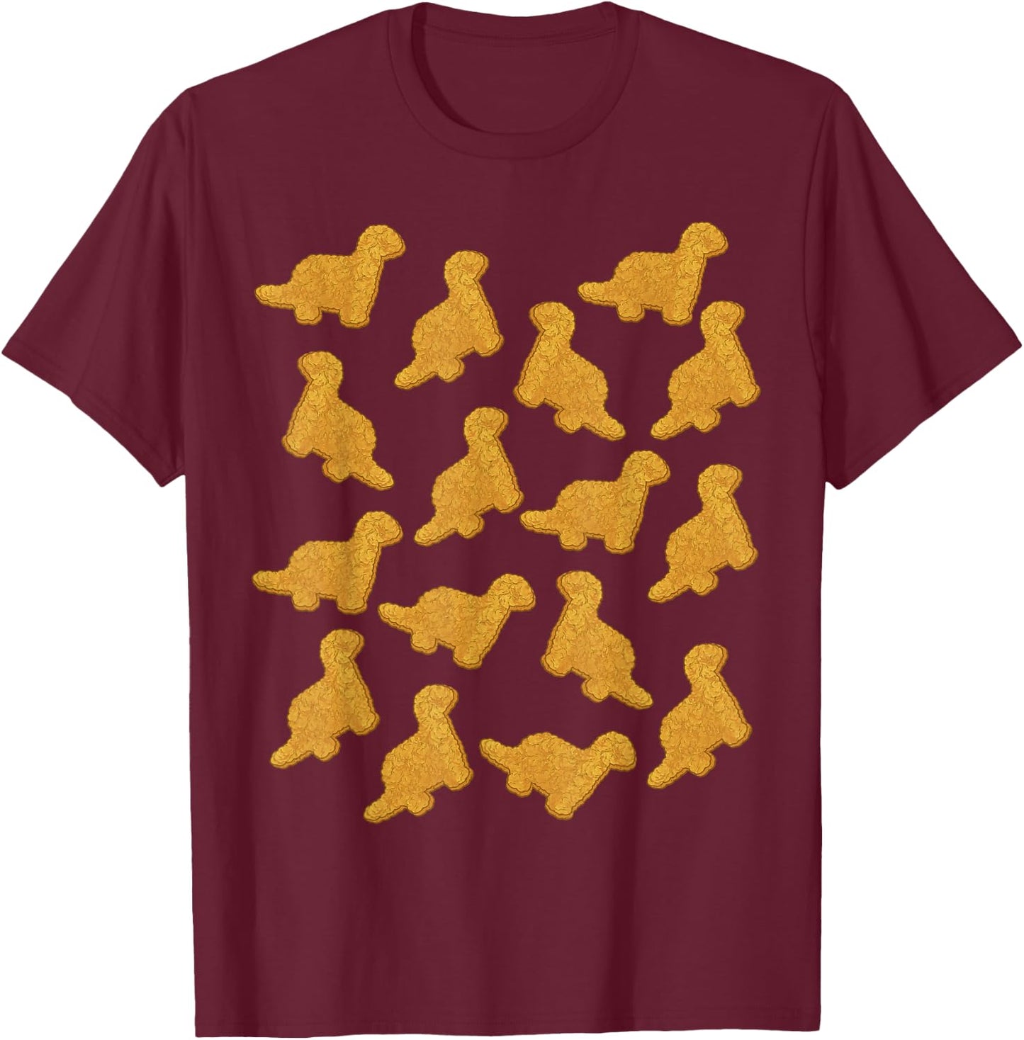 Dino Chicken Nugget Pattern T-Shirt - T-Shirt | Maroon