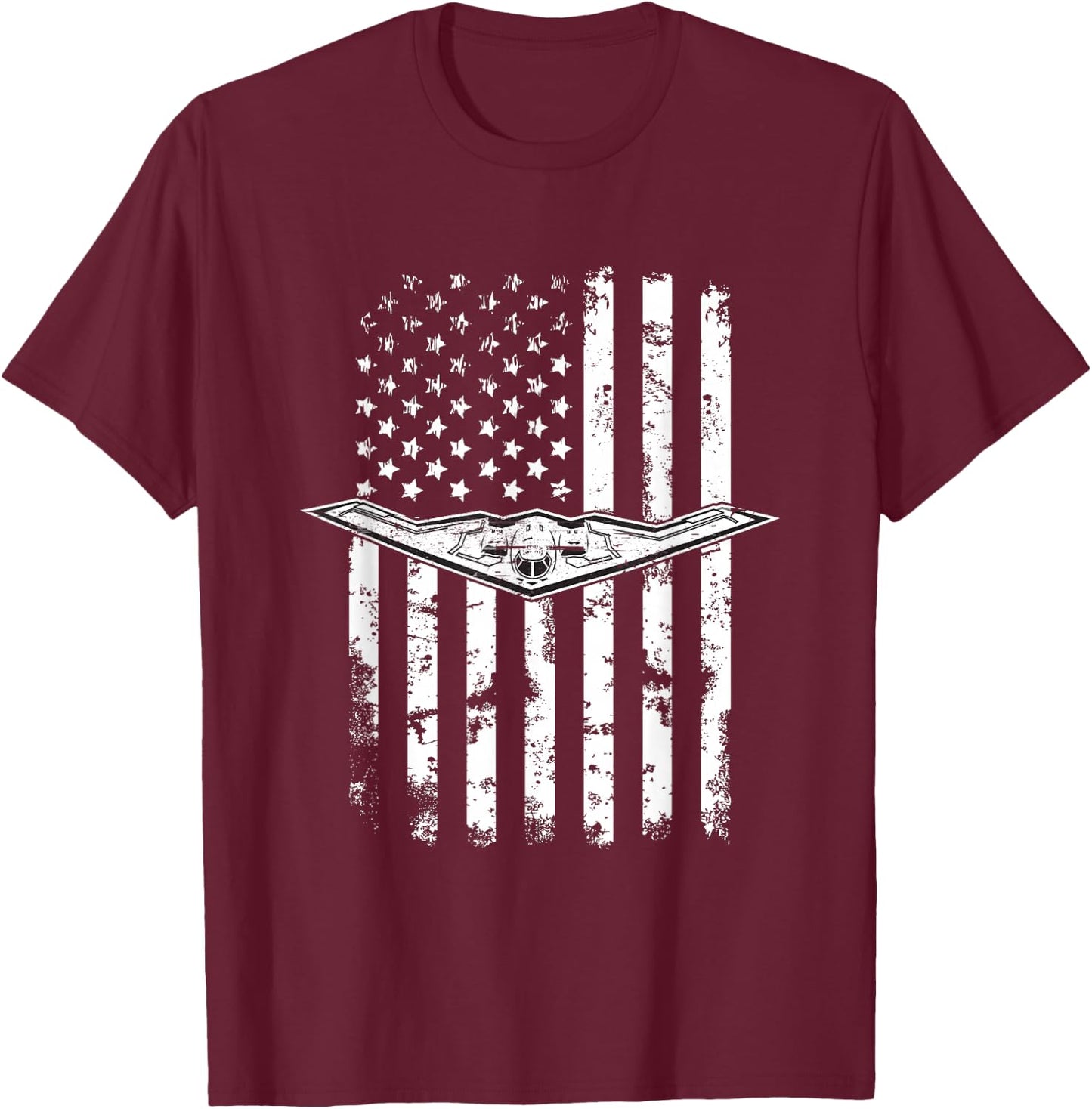 B-2 Stealth Bomber Military Airplane American Flag T-Shirt - T-Shirt | Maroon