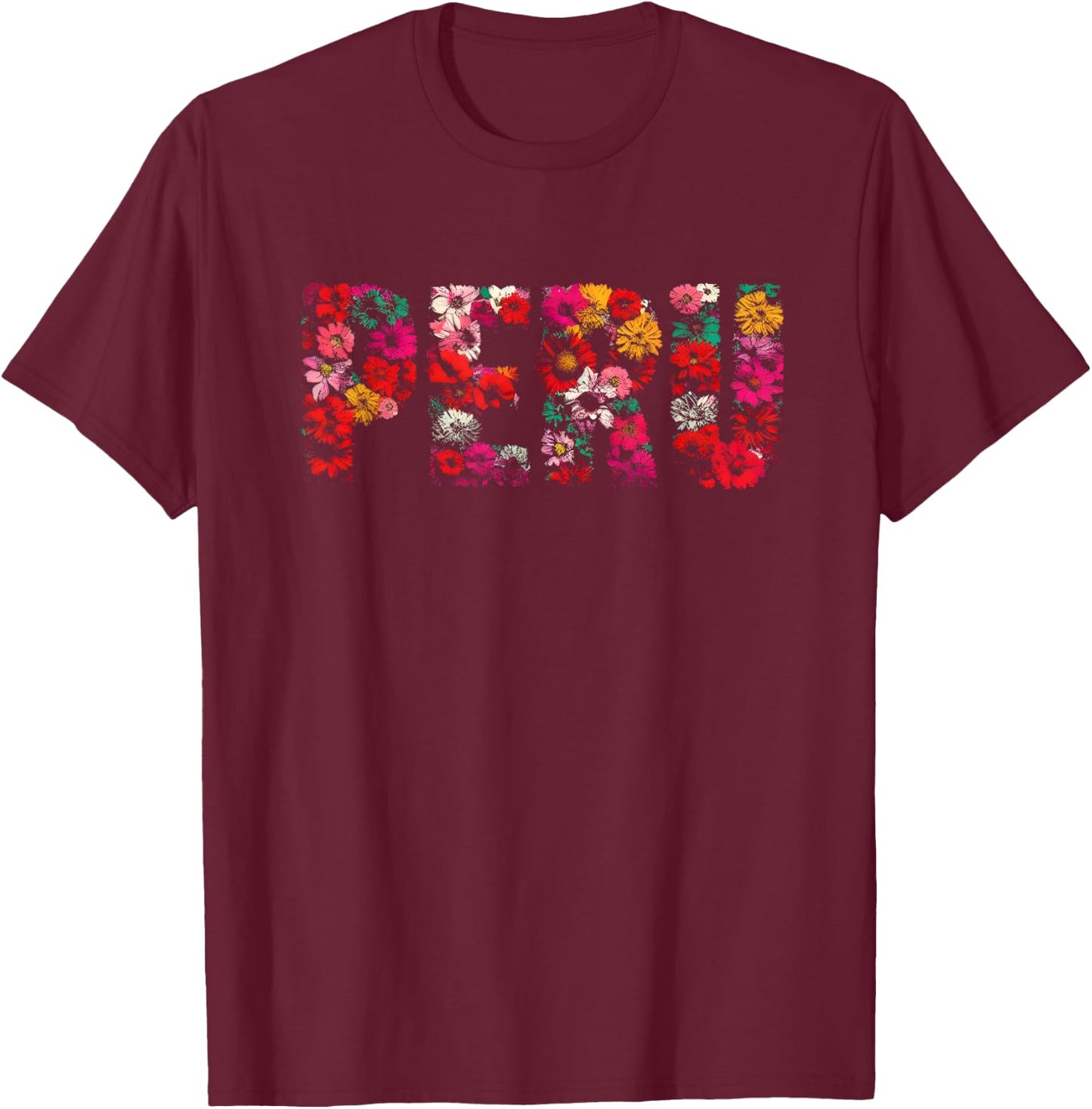 Peru Lover - Floral Peruvian Vacation Souvenir , Small, Black T-Shirt - T-Shirt | Maroon