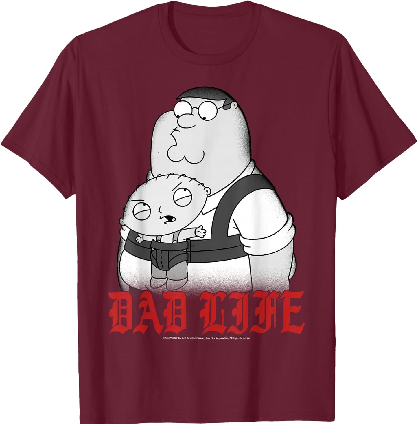 Family Guy Peter Stewie Dad Life Distressed Big Chest Logo T-Shirt - T-Shirt | Maroon