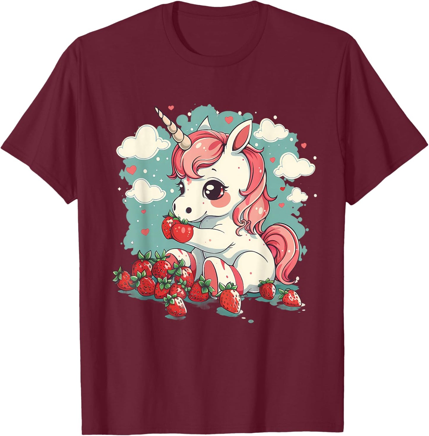 Strawberry Unicorn Cute Strawberries Fruit Animal Lover T-Shirt - T-Shirt | Maroon